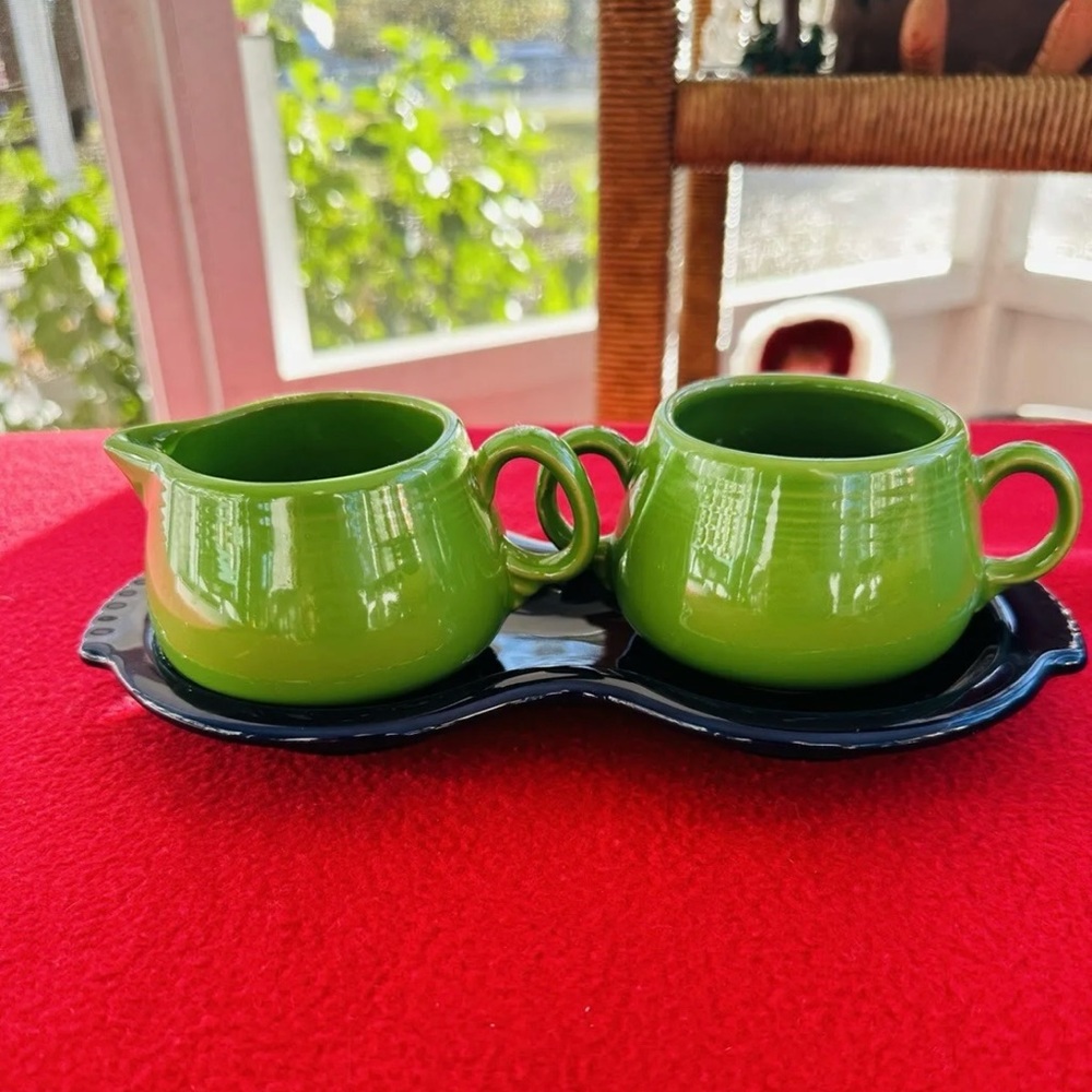 FIESTA Sugar & Creamer Tray Set Shamrock Green Cobalt Blue NO LID Homer Laughlin